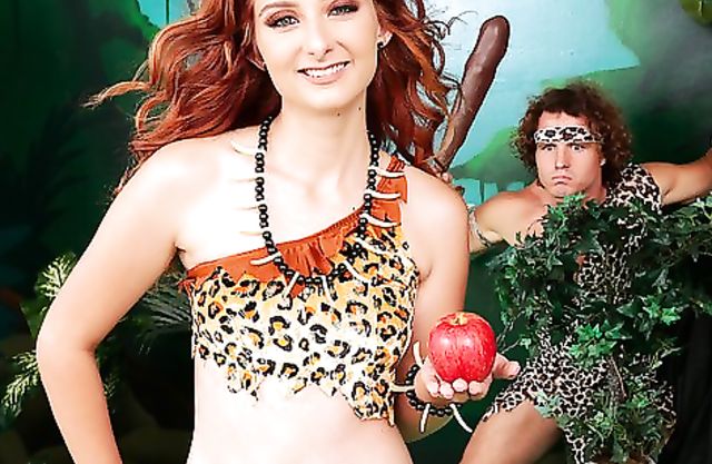 Young caveman and pretty girl follow instinct and practice naked sex