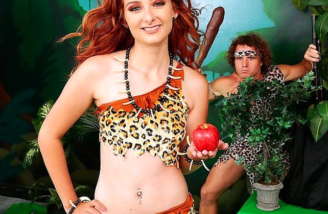 Young caveman and pretty girl follow instinct and practice naked sex