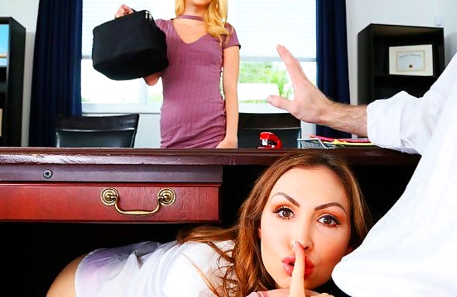 Half naked office girls enjoy penis that makes them moan in pleasure