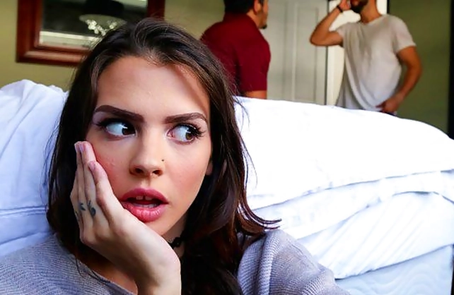 Girl instantly starts sucking and banging with naked stepbro once they are alone