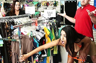 Sex with naked guy makes lustful Latina girl forget about big sale