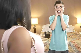 Romantic boy gives hot Ebony girl money to fuck naked pussy on the bed
