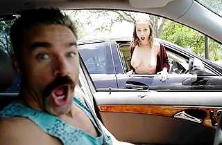 Naughty girl shows man naked tits and he brings her home for fuck
