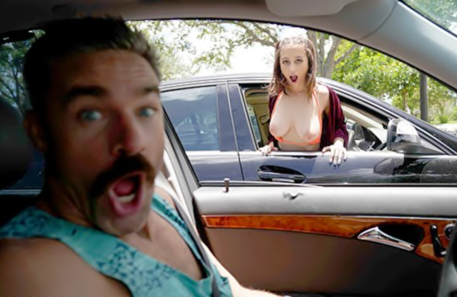 Naughty girl shows man naked tits and he brings her home for fuck