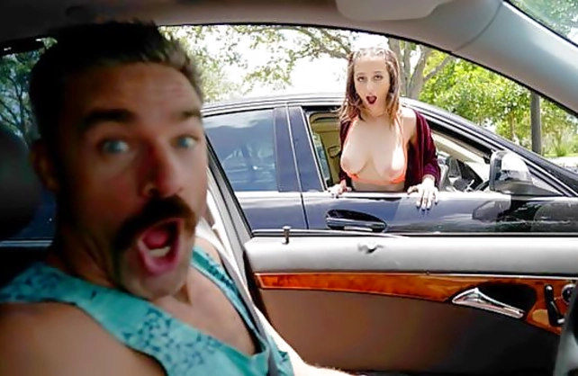 Naughty girl shows man naked tits and he brings her home for fuck