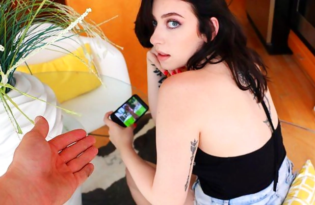 Innocent brunette girl punished by naked stepdad for watching porn