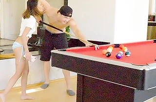 Naked girl gives pussy to pool player allowing him to do everything