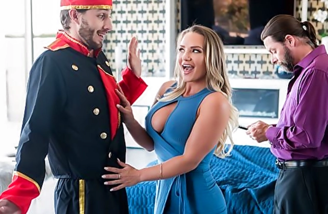 Girl gets as naked as the day she was born and entices doorman