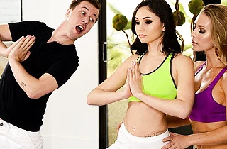 Young guy is lucky to fuck Latina girl and fitness coach with big naked tits