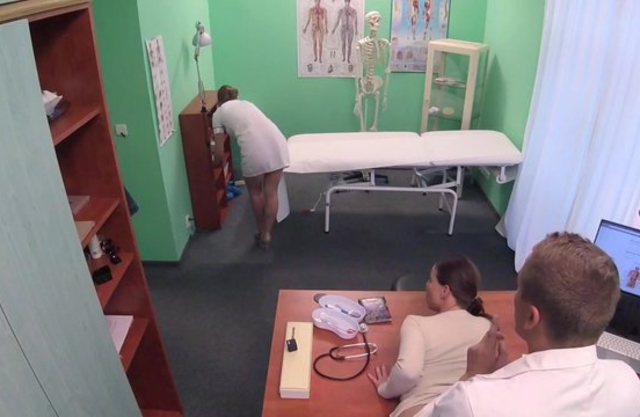Doctor seduces and penetrates naked girl during checkup in cabinet