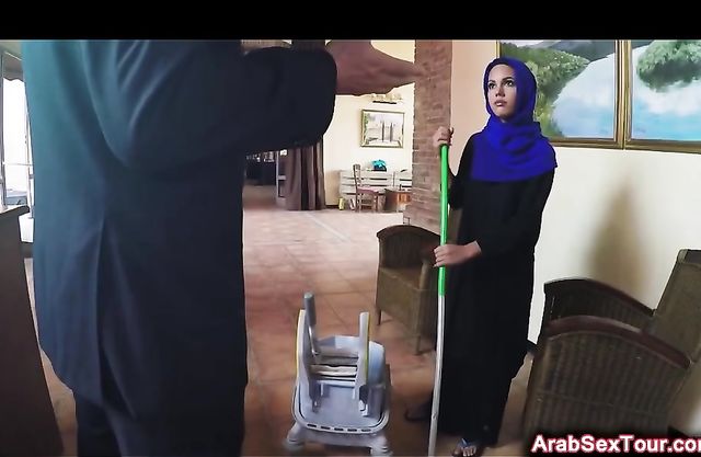 Smart man with money motivates shy Arab girl to have naked fun in bed