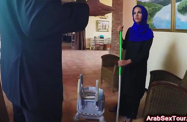 Smart man with money motivates shy Arab girl to have naked fun in bed