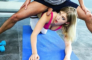 Hot girl in over-the-knee socks offers the coach to try naked sex