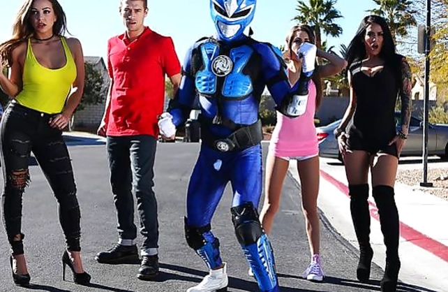 Power ranger is naked in front of villain girl sucking and riding cock