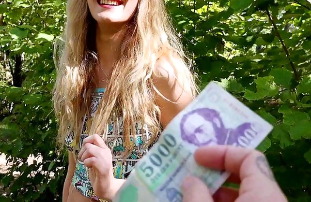 Stranger with cash seduces lovely girl to have naked fuck in park