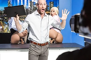 Super horny TV anchors urgently need naked cock of bald cameraman