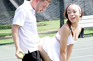 Latina chick with headband wants to stop playing tennis in favor of naked fuck