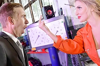 Blonde bitch gives man middle finger and big naked penis punishes her