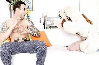 Playful girl with red hair scares guy and he fucks naked cunt well