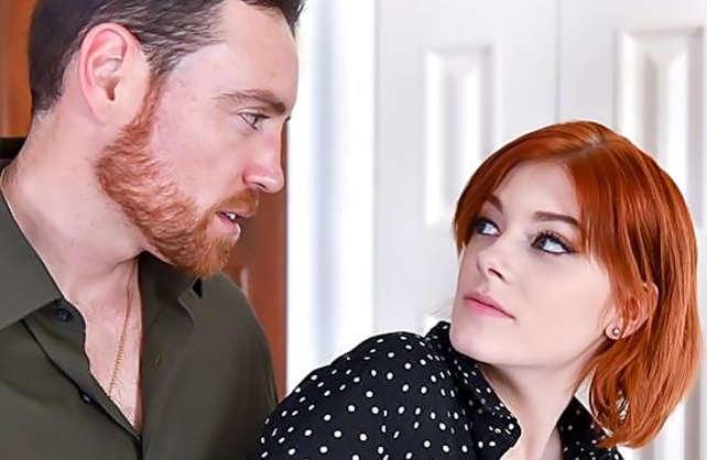 Girl with red hair chats with man and invites him for naked fuck
