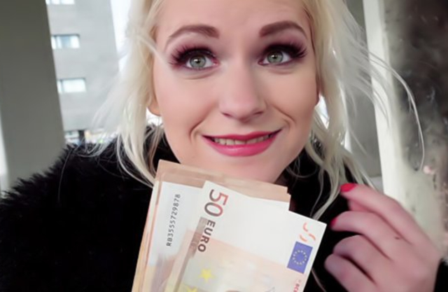 Blonde in exchange for money is drilled naked in abandoned building