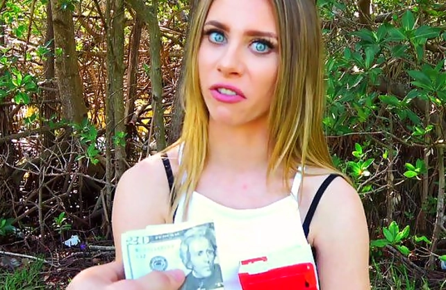 Girl with beautiful eyes earns easy money taking naked cock in cunt