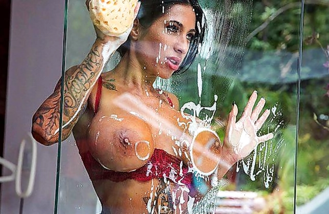 Female with round jugs likes idea of young man to sneak into her naked cherry