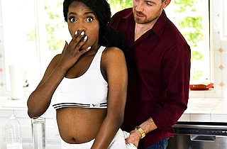 White man entices Ebony babysitter into naked fuck in living room