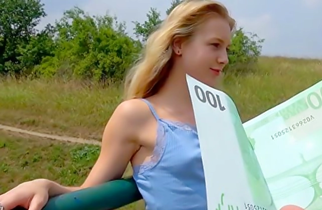 Blonde girl doesn't want to have naked sex but money change her mind