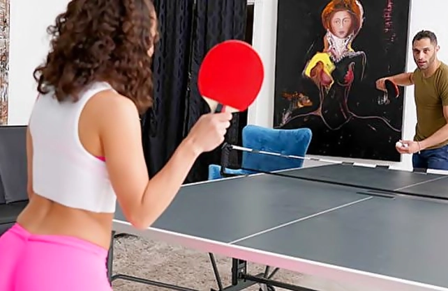 After ping-pong guy fucks naked pussy of Latina girl in pink leggings