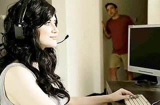 Sex with naked stepbrother distracts teen from playing a video game
