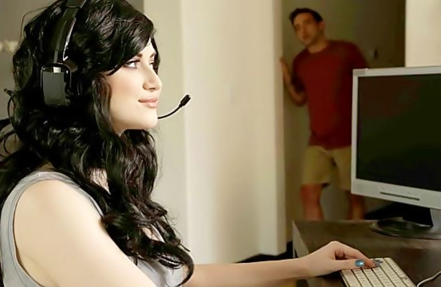 Sex with naked stepbrother distracts teen from playing a video game