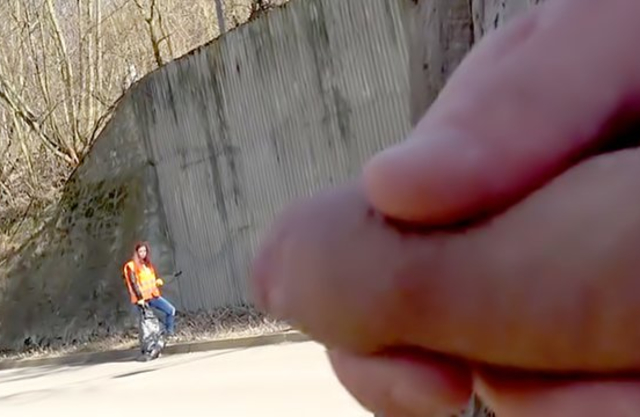 Hunter picks up red-haired garbage collector for naked fuck in forest