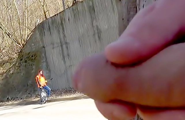 Hunter picks up red-haired garbage collector for naked fuck in forest