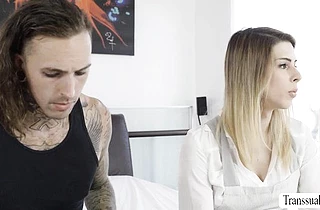 Aspiring rockstar adores his guitar and naked sex with blonde shemale