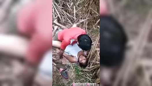 Latin man penetrates naked pussy of prostitute who lies among bamboo