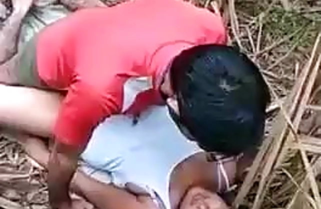Latin man penetrates naked pussy of prostitute who lies among bamboo