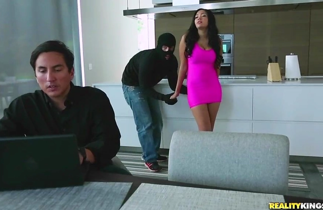 Neglected wife fucked hard by a burglar behind her husband’s back