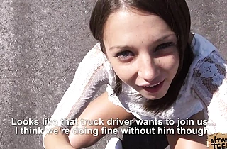 Teen slut gets picked up and fucked roadside