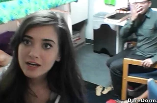 Nerdy college science students turned on watching hot lesbians making love
