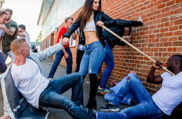 Sexy girl spends a good time having naked sex after street fighting