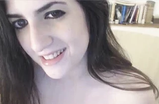 Innocent girl with perfect naked body rubs shaved peach on webcam