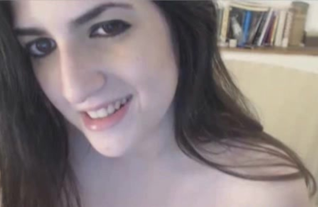 Innocent girl with perfect naked body rubs shaved peach on webcam
