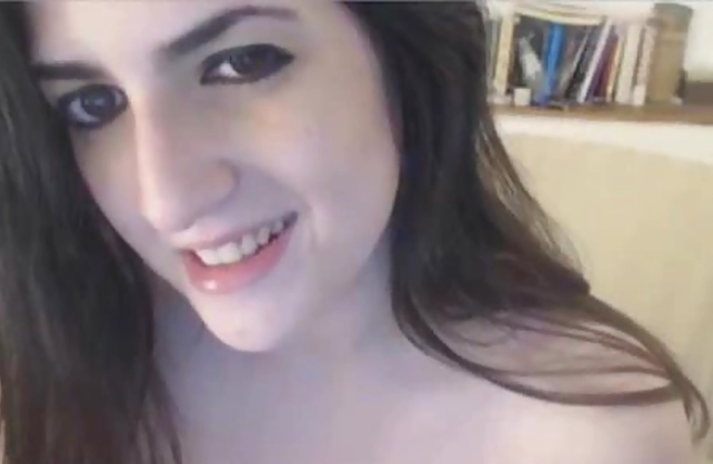 Innocent girl with perfect naked body rubs shaved peach on webcam