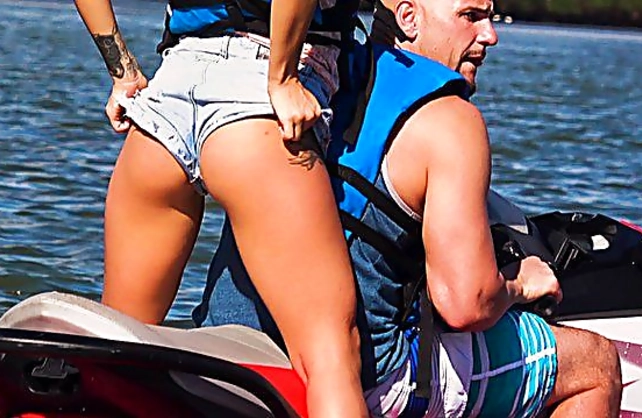 After watercraft ride bald guy has naked sex with two winning girls