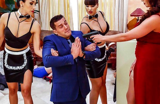 Businessman forced to satisfy every naked need of two sultry girls