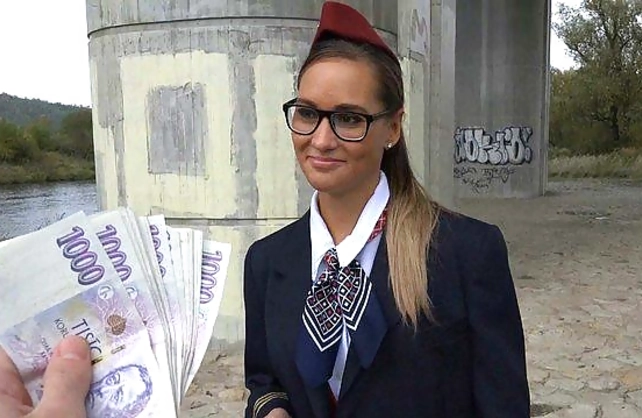 Driver picks up nerdy stewardess who loves naked fuck and fast money