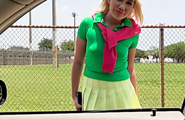 Fetching blonde girl fucked in naked pussy outdoors on a sunny day