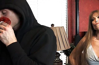Mature woman catches burglar and forces to satisfy her naked needs