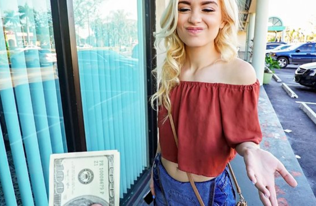 Good money seduce fetching blonde and she lets stranger fuck naked pussy